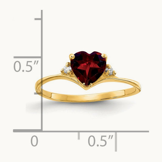 Heart Garnet AA Diamond ring, 6mm, 14K