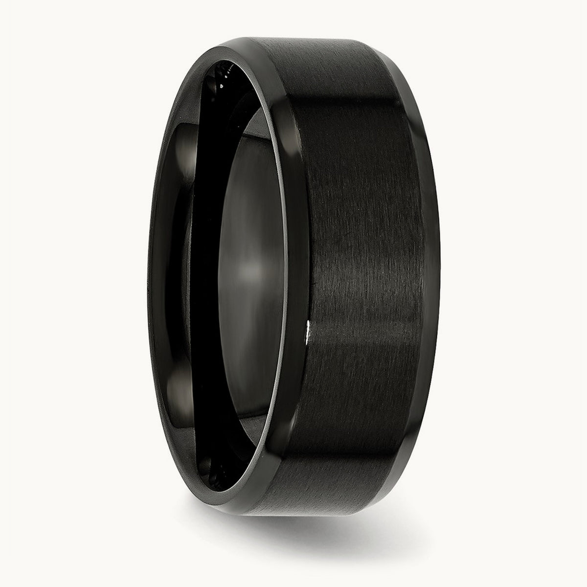 Polished Brushed Center Black IP Beveled Edge Band — 8mm