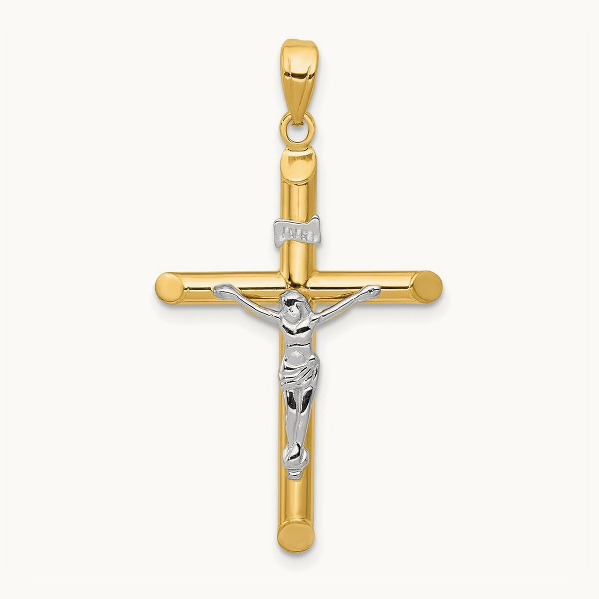 Hollow Crucifix Pendant, 14K Two-tone