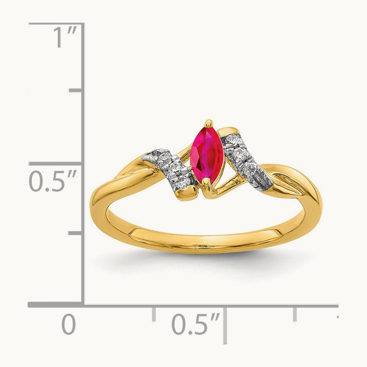 Diamond and Marquise Ruby Ring — 14K Yellow Gold