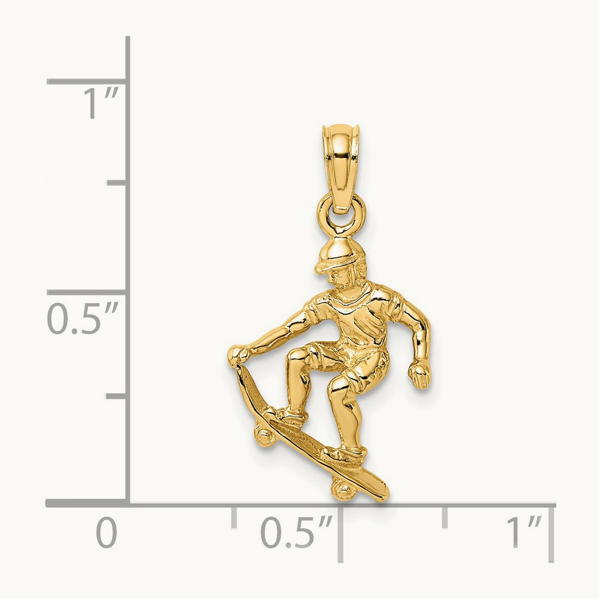 Solid Polished 3-D Skateboarder Charm, 14K