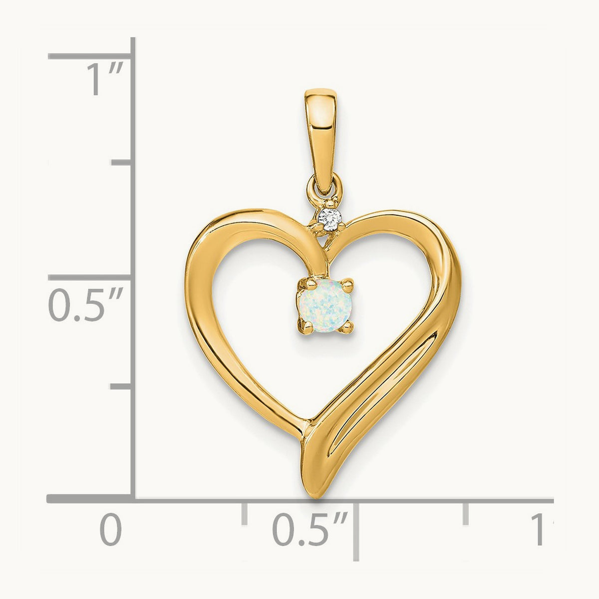 Created Opal and Diamond Heart Pendant, 14K