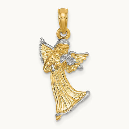 w/ White Rhodium 3-D Angel Playing Violin Charm, 14K