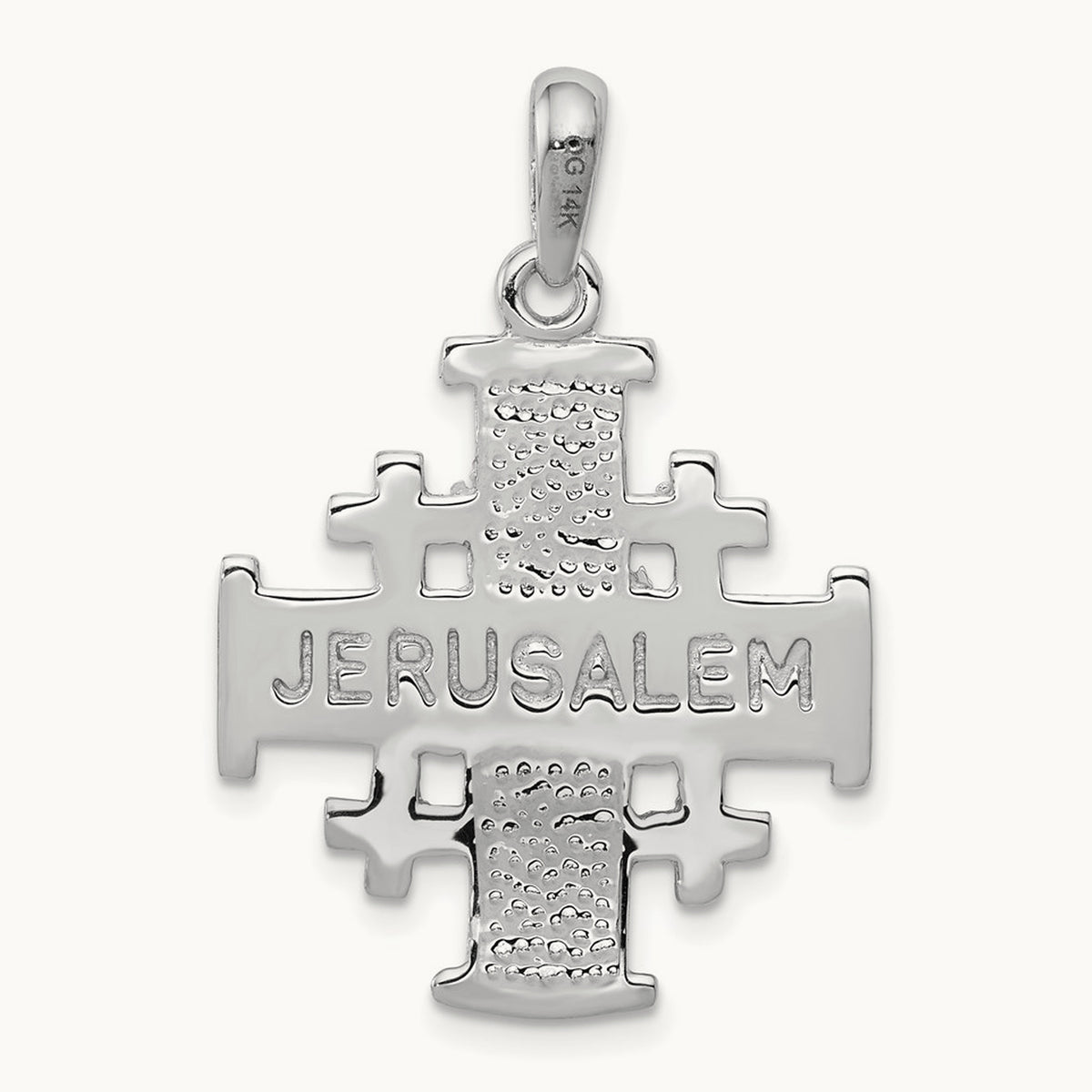 Jerusalem Cross Pendant — 14K White Gold, 32mm