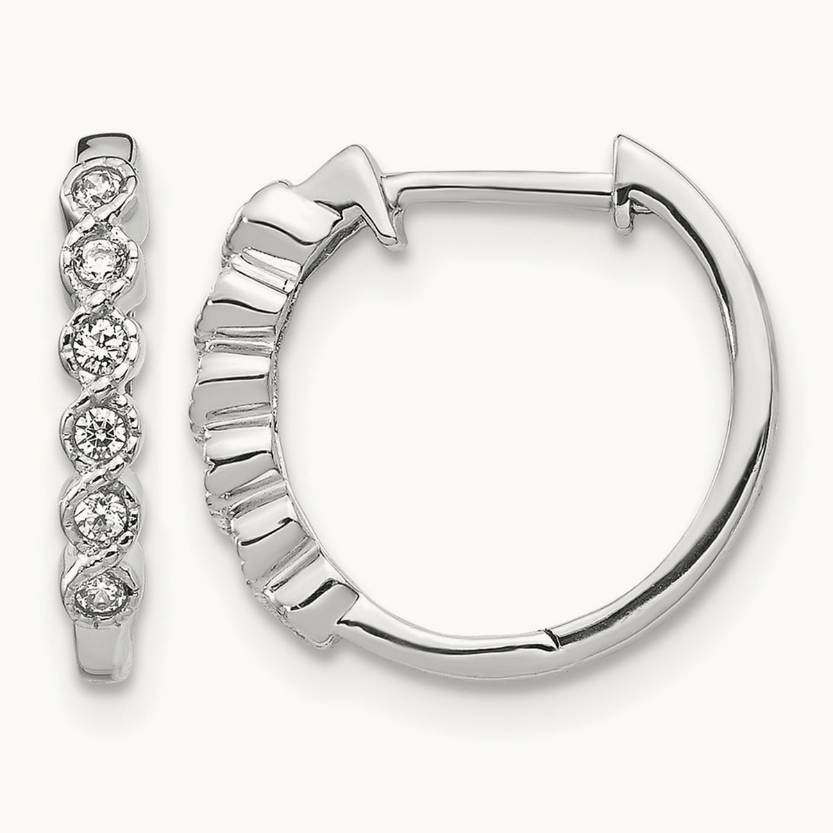 Diamond Hinged Hoop Earrings — 14K White Gold