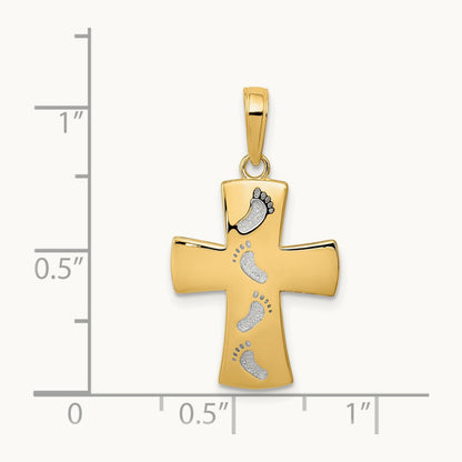 w/Rhodium Footprints Cross Pendant, 14K