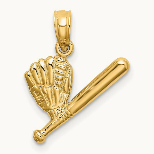 Baseball, Bat and Glove Charm, 14K
