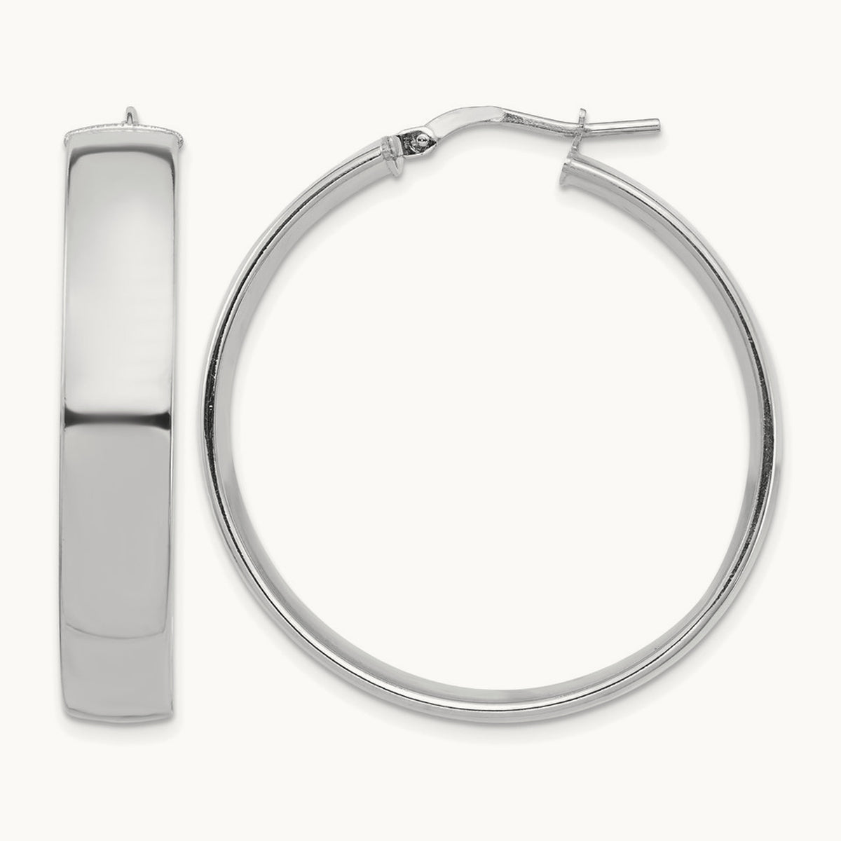 High Polished Hoop Earrings — 14K White Gold