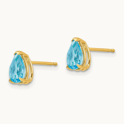 7x5mm Pear Blue Topaz Earrings, 14K