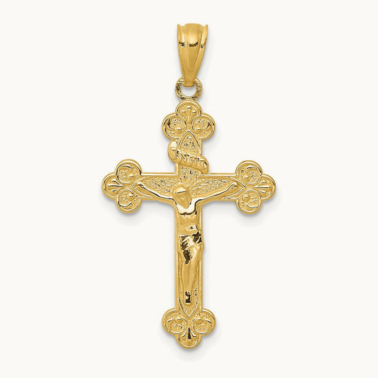 Polished INRI Medium Crucifix Pendant, 14K Gold