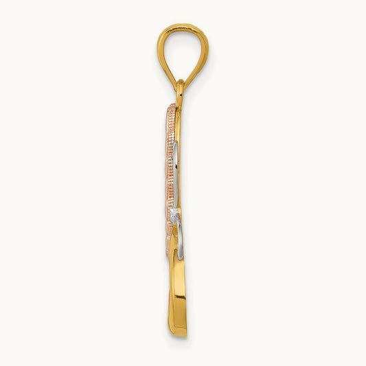 w/White Rhodium Butterfly w/Hearts Pendant, 14K Two-tone Gold