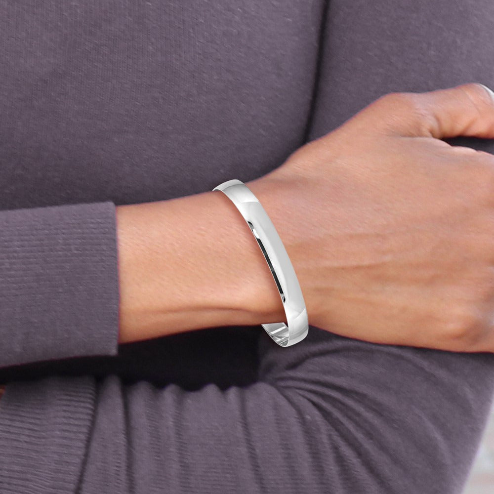 Solid Polished Half-Round Slip-On Bangle — 14K White Gold, 8mm