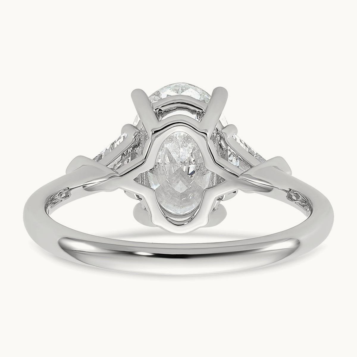 Oval & Trillion 3 Stone Engagement Ring, 1.50-4.00 ct tw Lab-Grown Diamond — 2 1/2 ct, VS/SI (Great), 14K White Gold