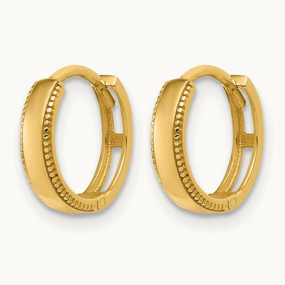 Polished Textured Huggie Hoop Earrings, 14K — Leslie's