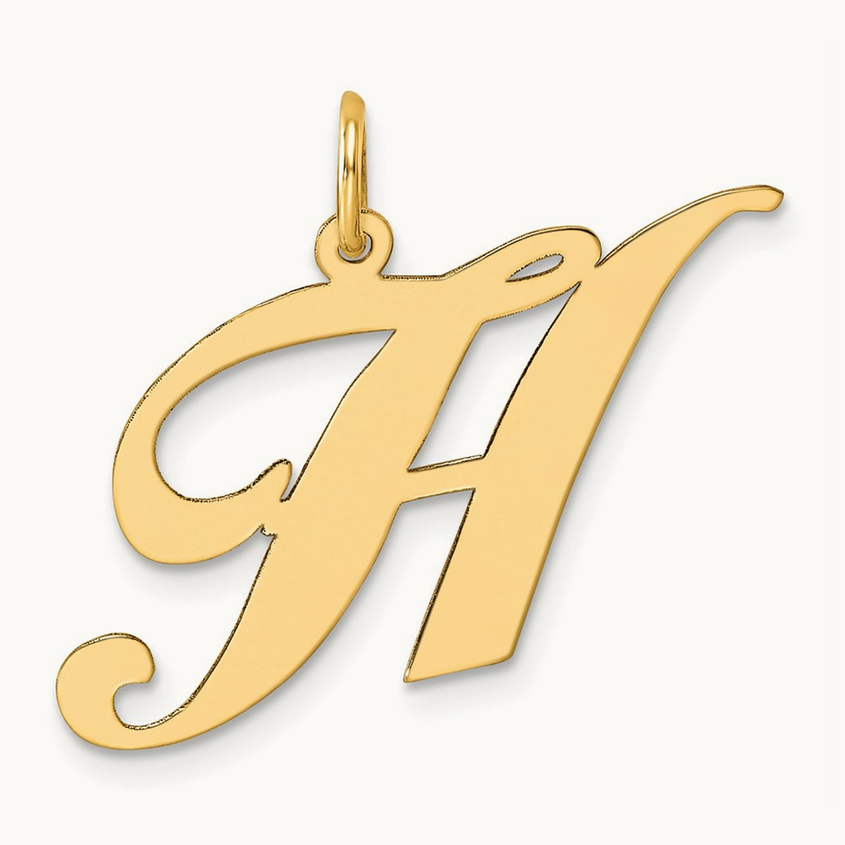 Large Fancy Script Initial Charm — 14K Yellow Gold, H