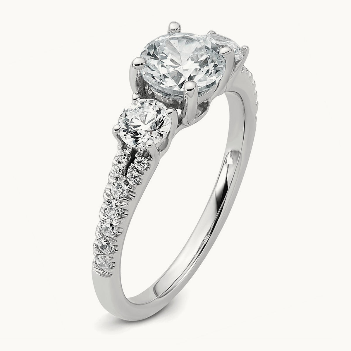 Round Semi-Mount 3 Stone Engagement Ring, 0.50 ct tw Lab-Grown Diamond — 14K White Gold