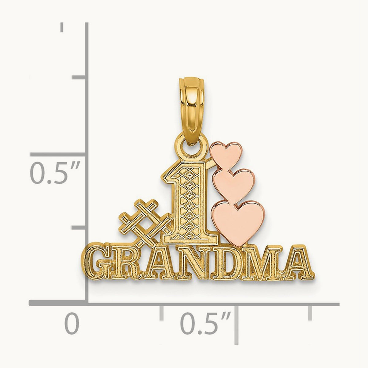 #1 GRANDMA w/ Three Hearts Charm, 14K Two-tone