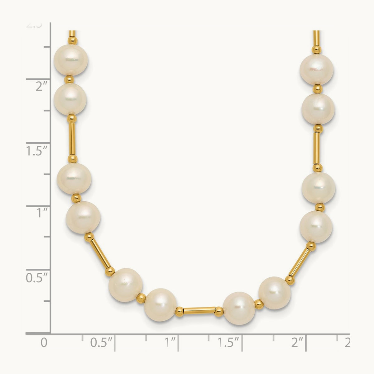 6- White Near Round Freshwater Cultured Pearl Bead Necklace, 7mm, 14K