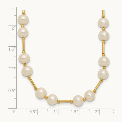 6- White Near Round Freshwater Cultured Pearl Bead Necklace, 7mm, 14K