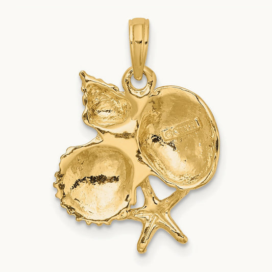 Textured Shell Cluster and Starfish Charm, 14K