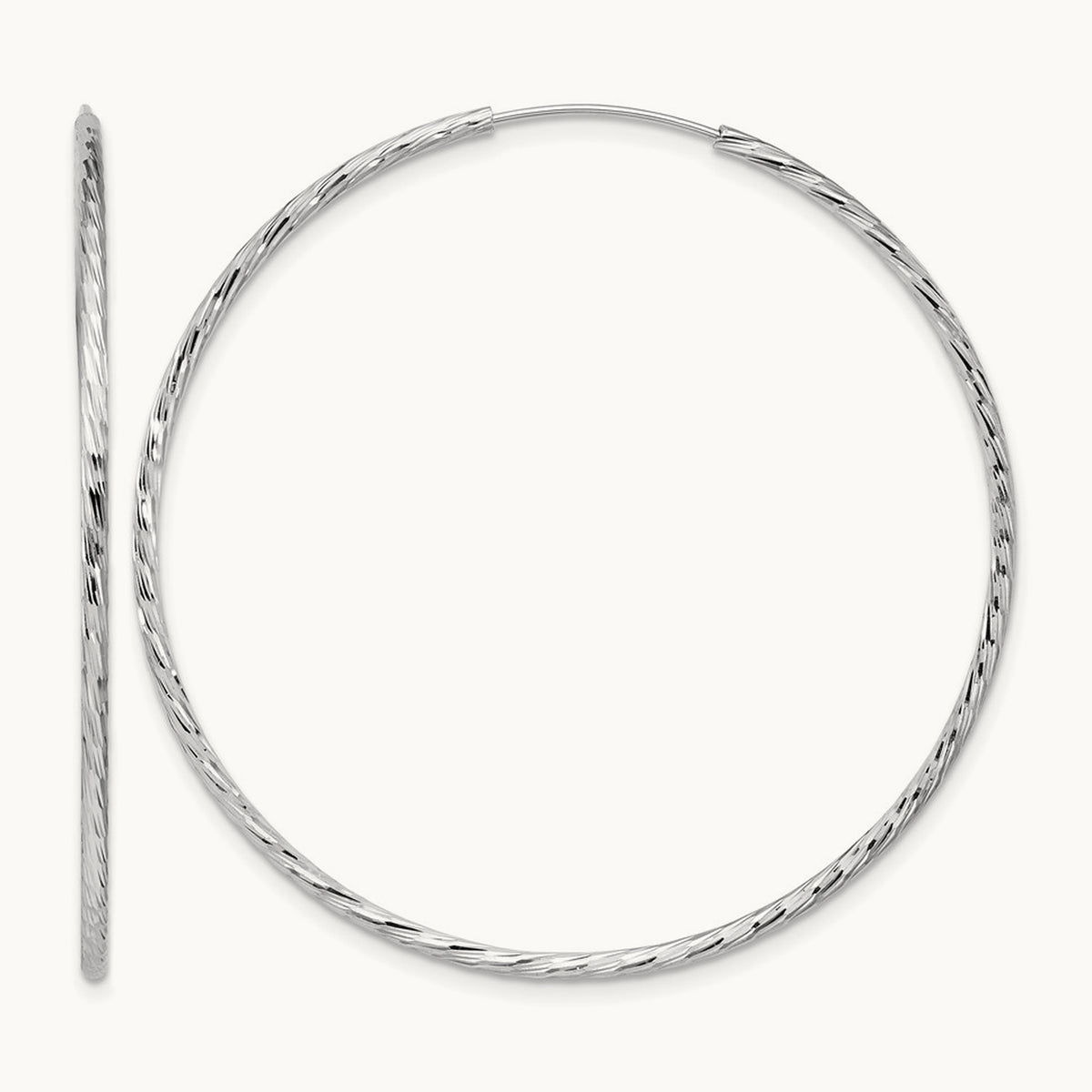 Rhodium-plated Diamond-cut Endless Hoop Earrings — 1.5mm