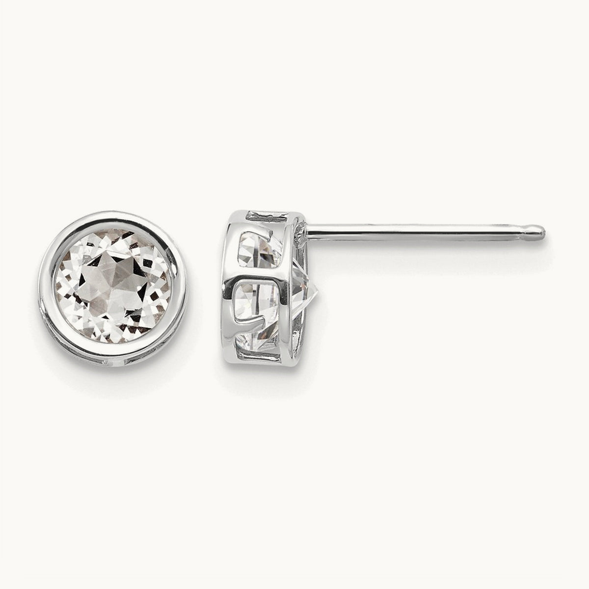 Bezel Topaz Stud Earrings — 14K White Gold