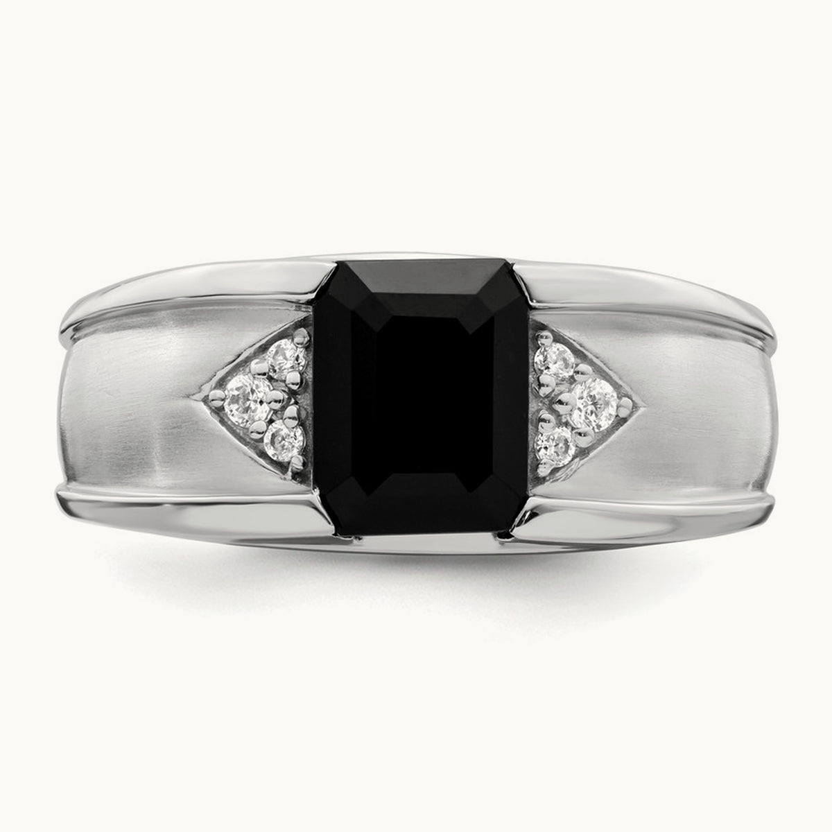 Onyx and Diamond Mens Ring, 14K White Gold
