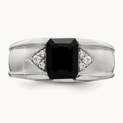 Onyx and Diamond Mens Ring, 14K White Gold