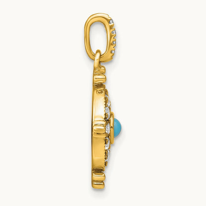 Turquoise and Topaz Pendant — 14K Yellow Gold