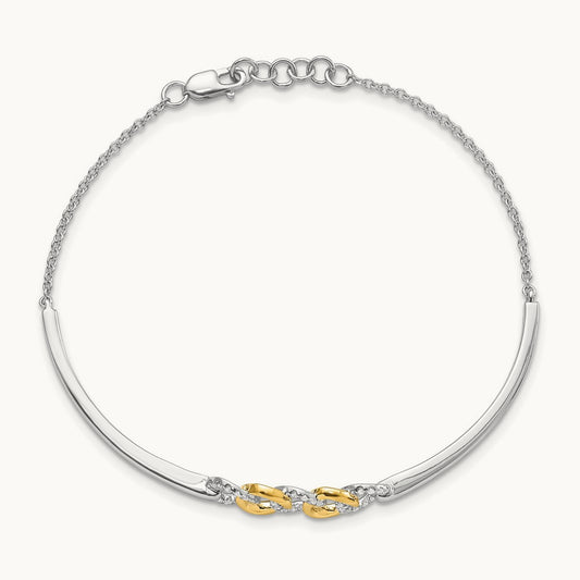 Polished Diamond Circles Bar 7in w/.5in ext Bracelet, 14K Two-tone