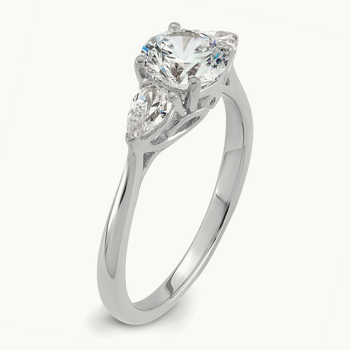 Round with Pear 3 Stone Engagement Ring, 1.25-3.50 ct tw Lab-Grown Diamond — 1 3/8 ct, 14K White Gold