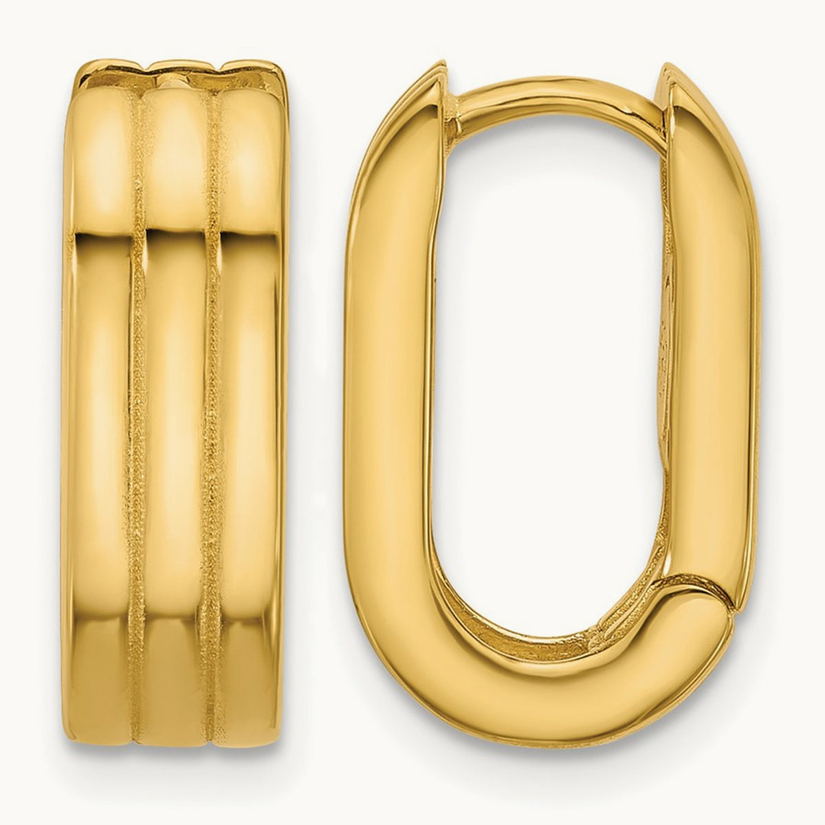Polished / Grooved Hinged Huggie Hoop Earrings, 14K — Leslie's