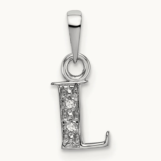 Rhodium-plated Diamond Letter L Initial Pendant, 14K White Gold