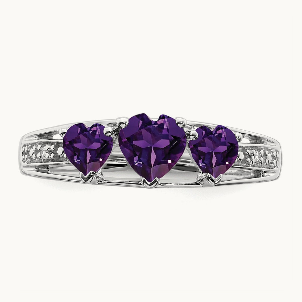 Amethyst and Diamond Heart Ring, 14K White Gold