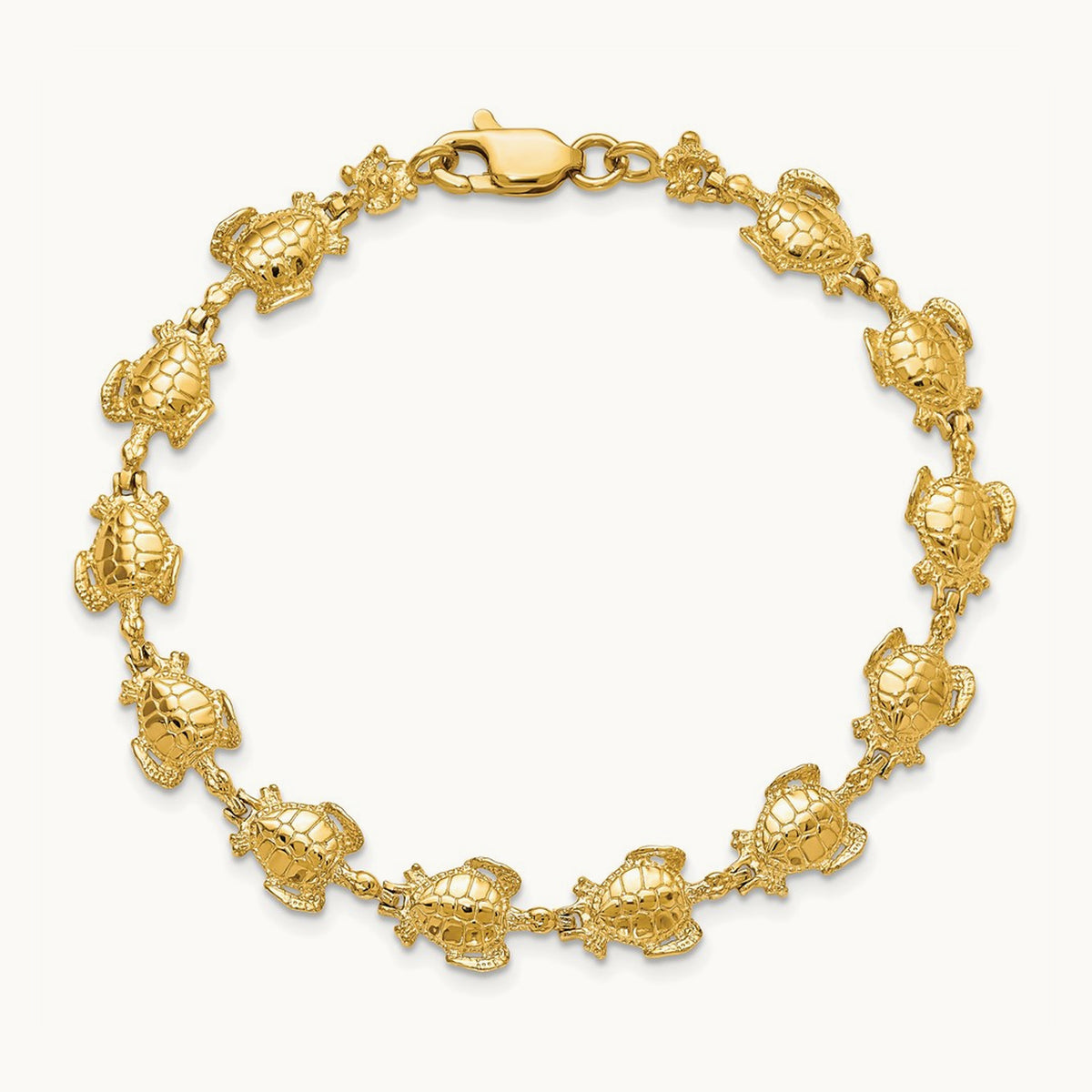 Polished Sea Turtle Link Bracelet, 14K