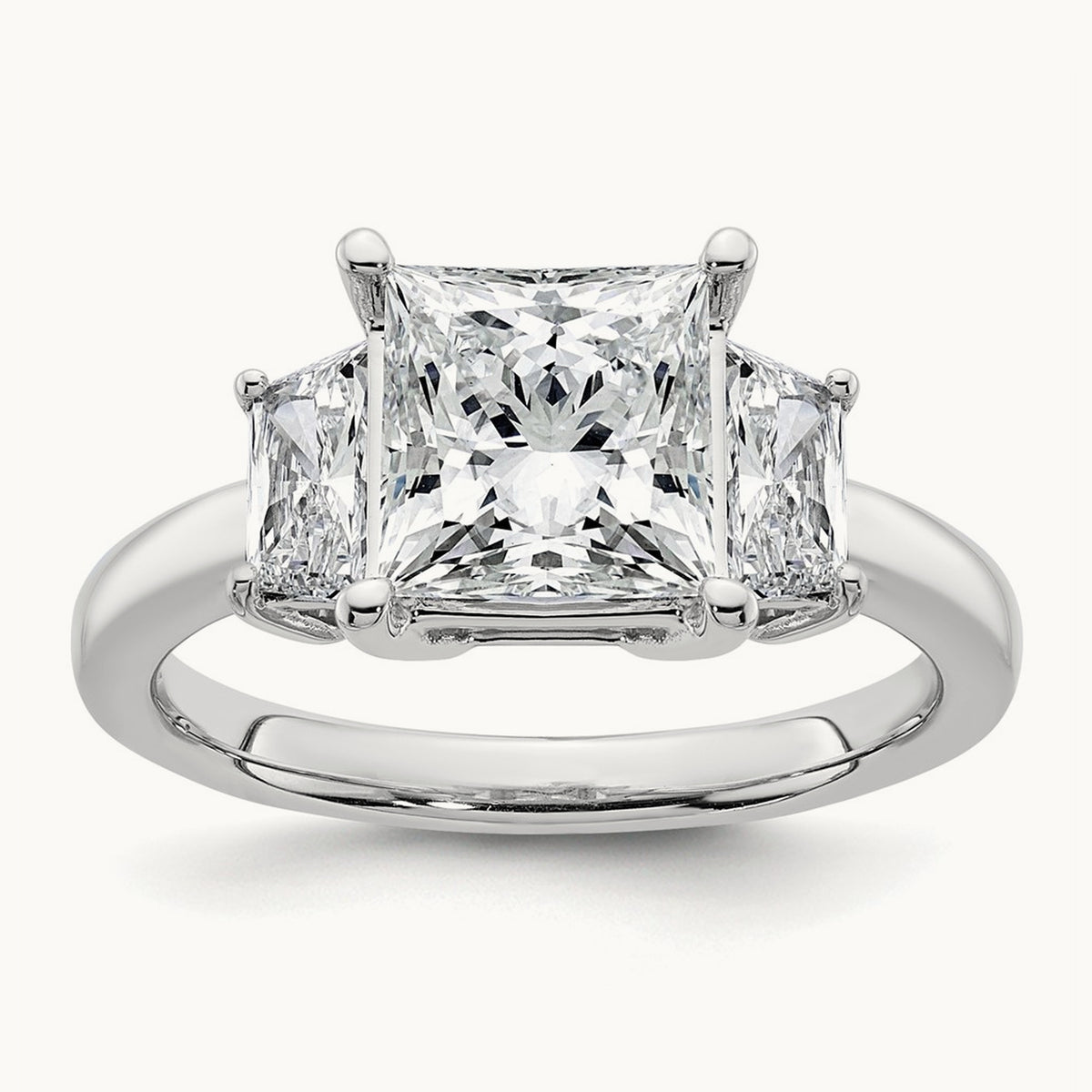 Princess & Trapezoid Engagement Ring — 14K White Gold, 3 1/3 ct, 7