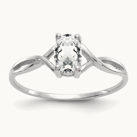 White Topaz Birthstone Ring, 14K White Gold