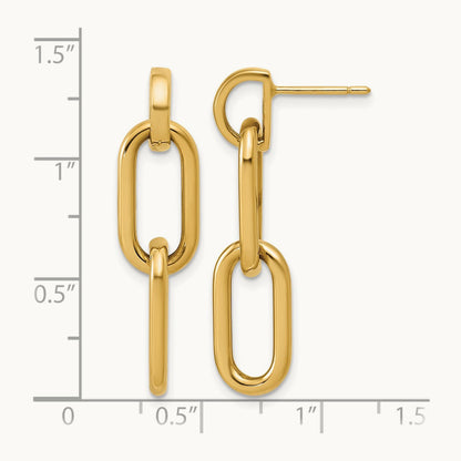Polished Oval Link Dangle Post Earrings — 33.5mm