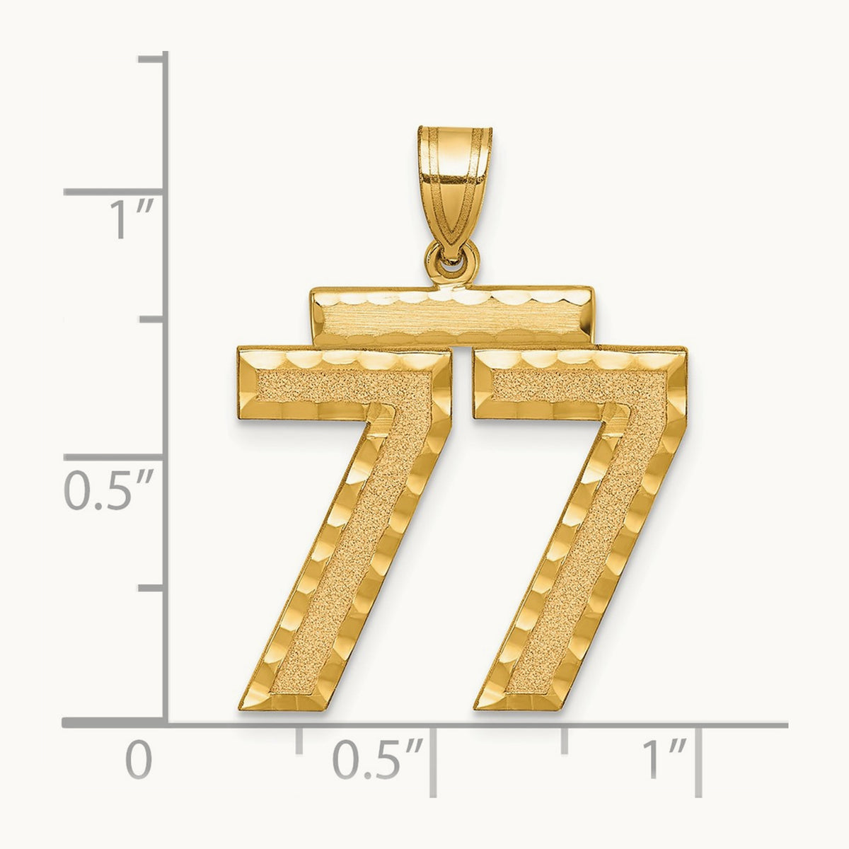 Large Brushed Diamond-cut Number 77 Charm, 14K