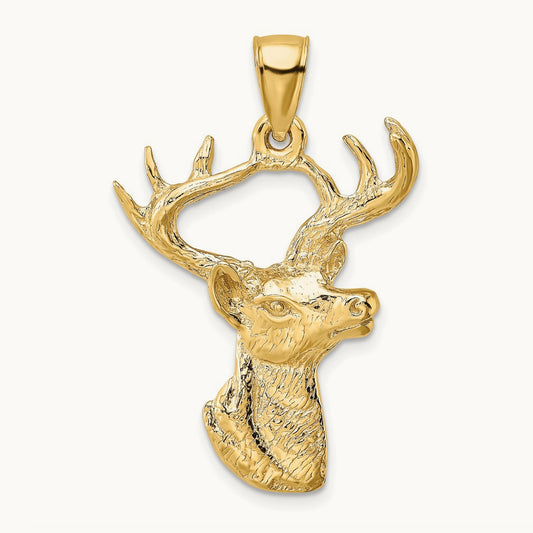 2-D Deer Head Profile Charm, 14K
