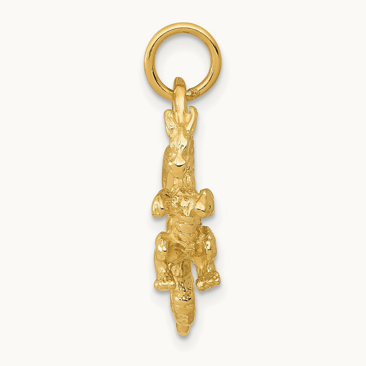 Solid Polished 3-D Dragon Charm — 14K Yellow Gold