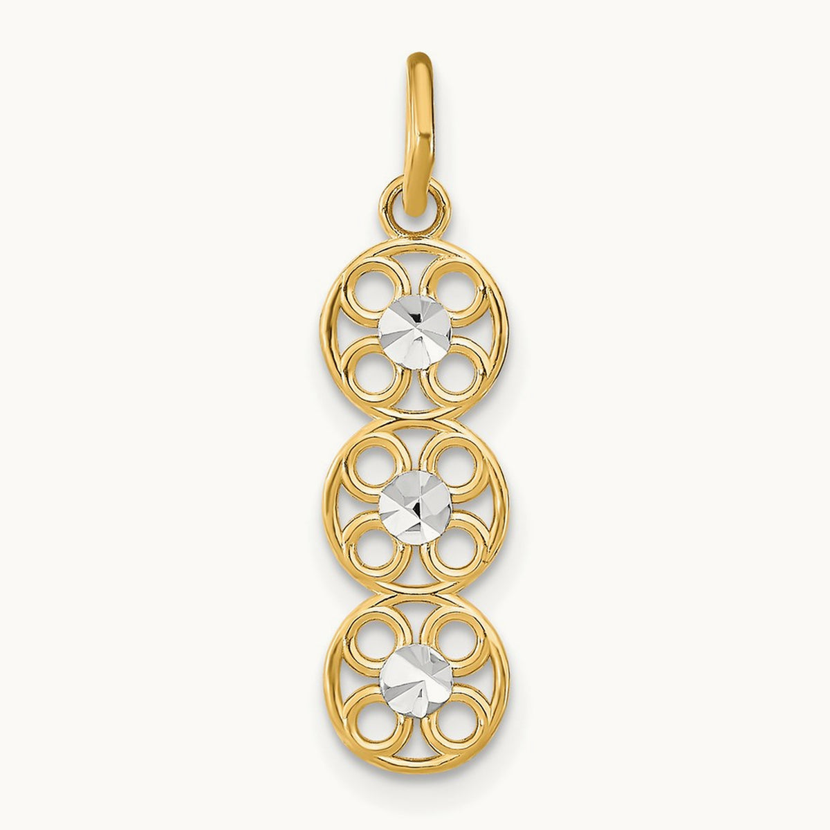 w/Rhodium and D/C 3 Circle Charm, 14K