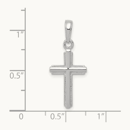 Polished Cross With Striped Border Pendant — 14K White Gold, 23mm