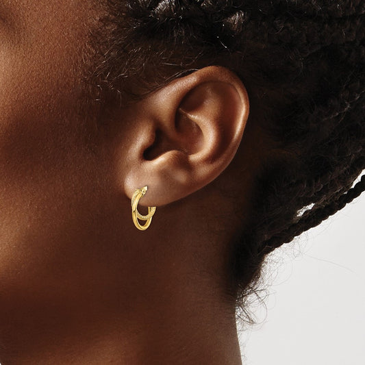 Polished Diamond-cut Hoop Earrings — 14K Yellow Gold