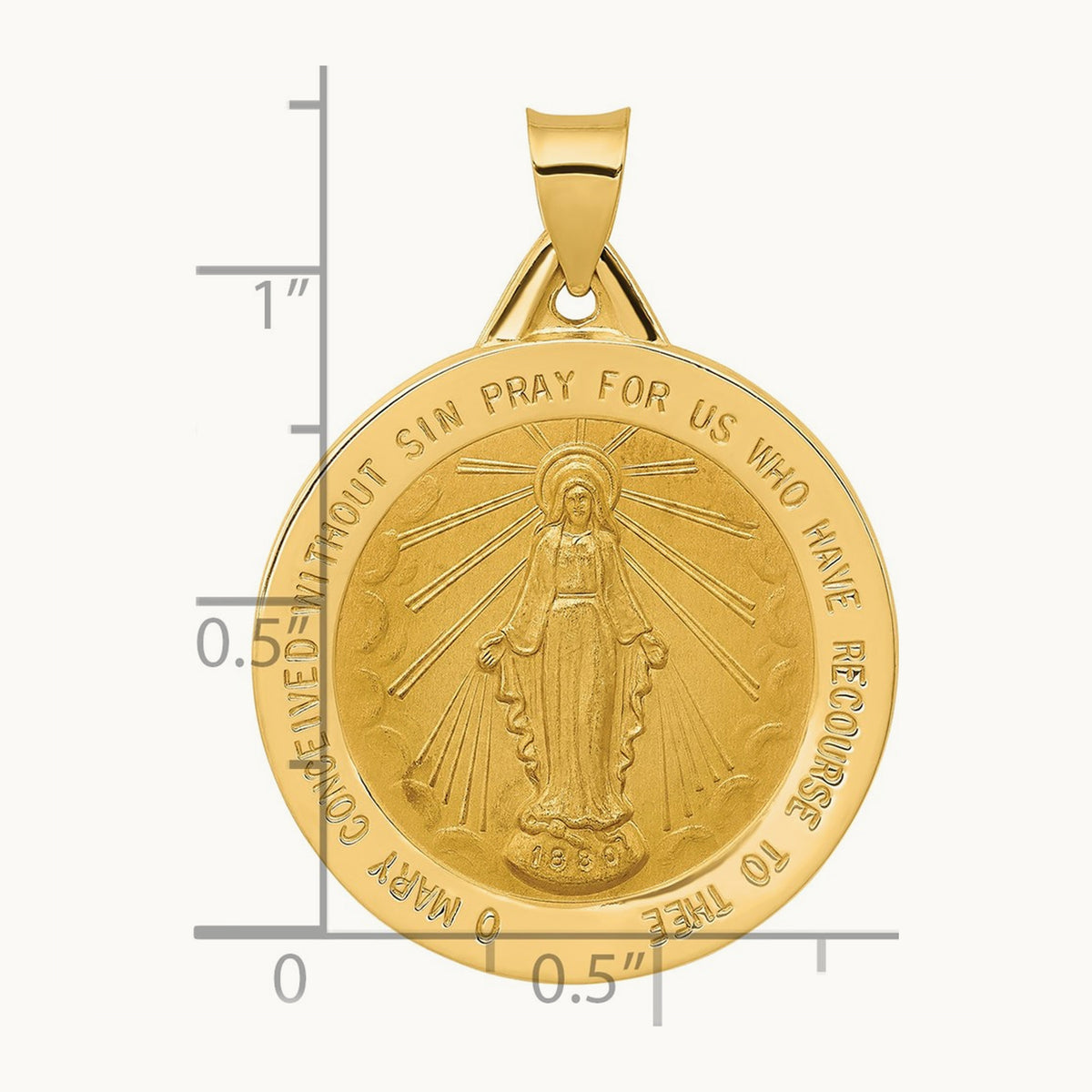 Polished and Satin Miraculous Medal Hollow Pendant, 14K