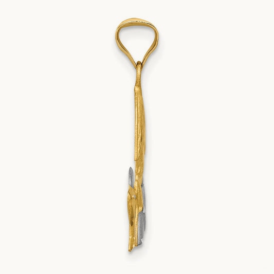 W/Rhodium D/C Girl Communion Semi-solid Pendant, 14K