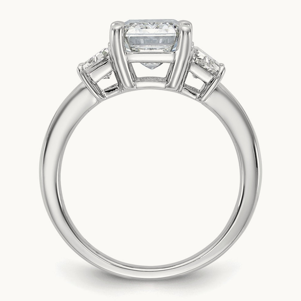 Emerald & Trapezoid Engagement Ring — 14K White Gold, 4 ct, 7