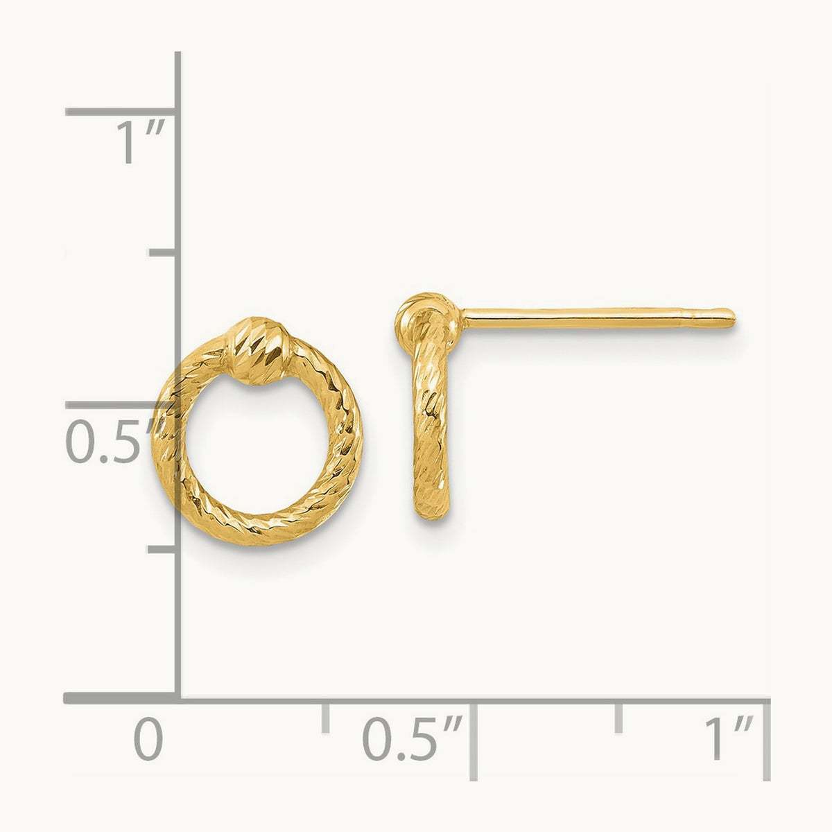 Polished Diamond-cut Twisted Circle Post Earrings — 14K Yellow Gold, 10.15mm