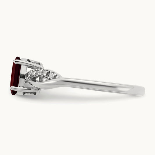 Oval Garnet and Diamond Ring, 14K White Gold