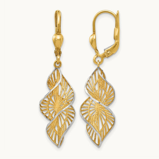 w/White Rhodium Textured and D/C Leverback Earrings, 14K — Leslie's